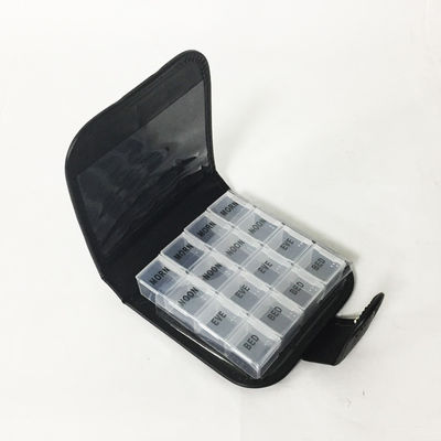 Wholesale 14 Days 56 Compartment Leather Pill Case Daily 4 Times a day Pill Box